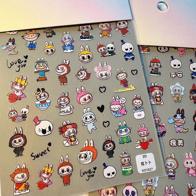 卡通拉布布美甲贴纸labubu背胶