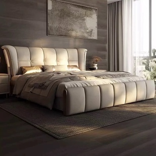 意式极简真皮床高端大气软包双人主卧大床现代简约轻奢皮床储物床