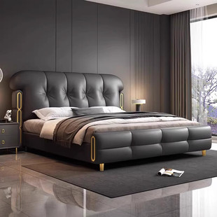 意式极简真皮床高端大气软包双人主卧大床现代简约轻奢皮床储物床