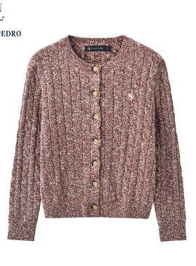 保罗彼得秋冬新年女针织衫开衫短外套时尚红色复古毛衣UKECZ00350