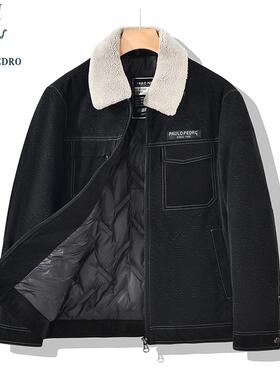 保罗彼得冬季新款男士可拆卸毛领羽绒服夹克保暖短外套QYDD75900