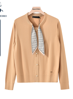 保罗彼得春秋新款女士长袖针织衫桑蚕丝套头百搭毛衫MLDA39960