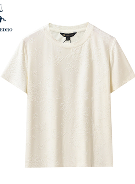 保罗彼得2025夏新女短袖T恤衫圆领拼接纯花纹专柜同款TBEB43430