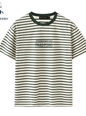 保罗彼得2025夏新款男士舒适百搭条纹T恤上衣专柜同款NAEB65800