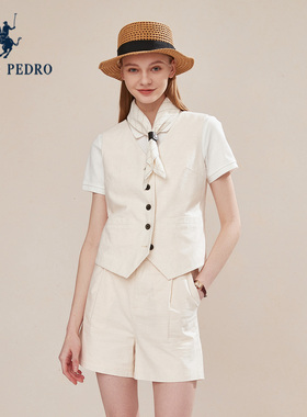 保罗彼得2025夏新女V领收腰马甲短裤百搭休闲套装两件套YNEB52651