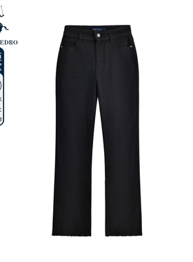 保罗彼得女士水洗黑色百搭显瘦牛仔裤微喇裤宽松长裤NHCC18760