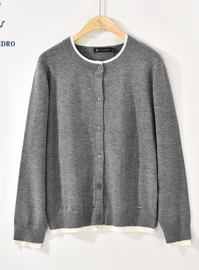 保罗彼得春秋新款女士休闲长袖针织衫圆领开衫短外套JADC34921