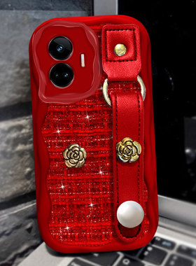 红色针织新年本命年适用realme真我GT5pro手机壳新款9 5G/2025年Q3S过年Pro+蛇年V13喜庆X布艺春节V5 5G全包