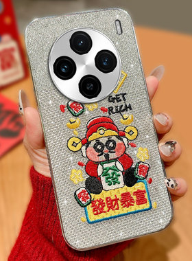 红色喜庆新年财神爷适用vivoX100手机壳高级感S19/2025年VIVOX60蛇年6女款S16全包S17外壳X200过年X200mini