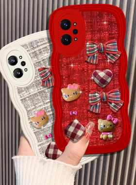 蛇年新年本命年红色学院风适用realme真我GT2手机壳针织V11布艺V11S新款11喜庆GT2/2025年V13结婚GT 冬天10