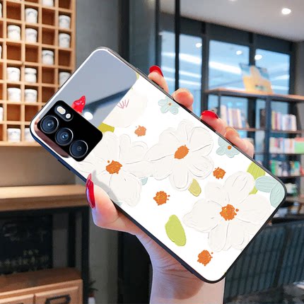 小花镜面带镜子适用OPPO RENO6PRO十+手机壳reno6曲面屏reon5k女0pp0新款Reno7por高端reno8潮牌a57 5g版0ppo