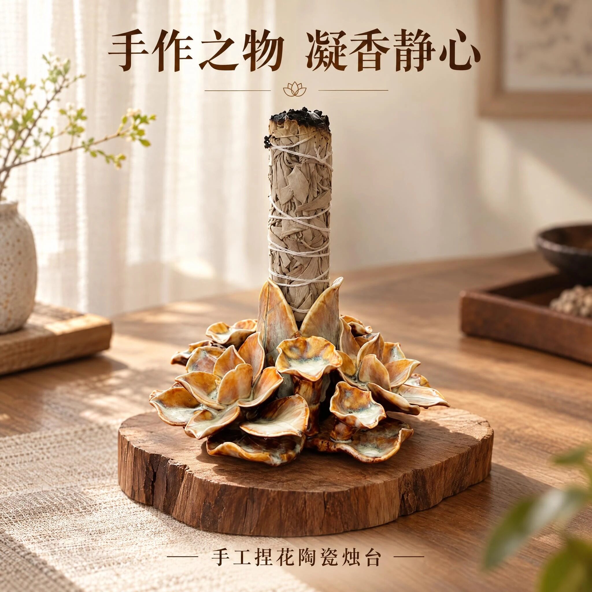 创意手作手工摄花香器鼠尾草底坐支架烛台香薰净化空间小众香薰