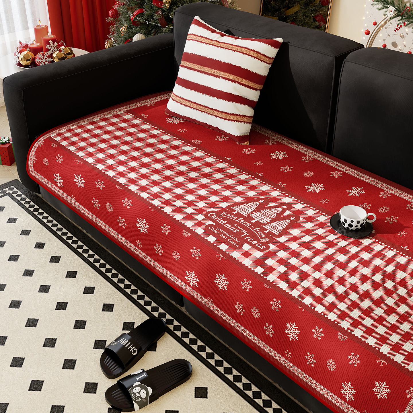 圣诞氛围感红色装饰沙发垫