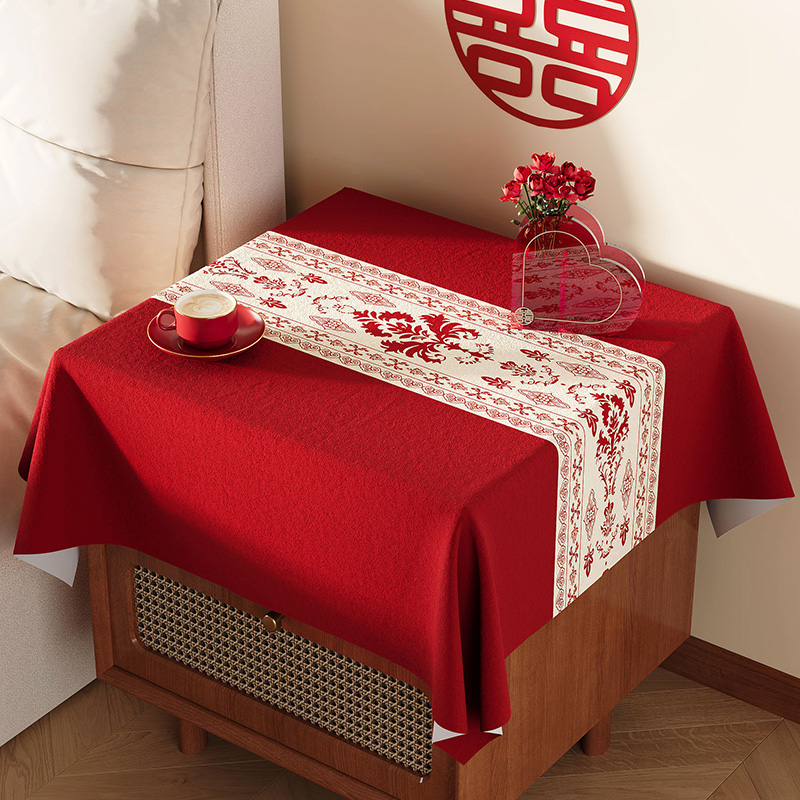 红色喜庆婚房台面桌布