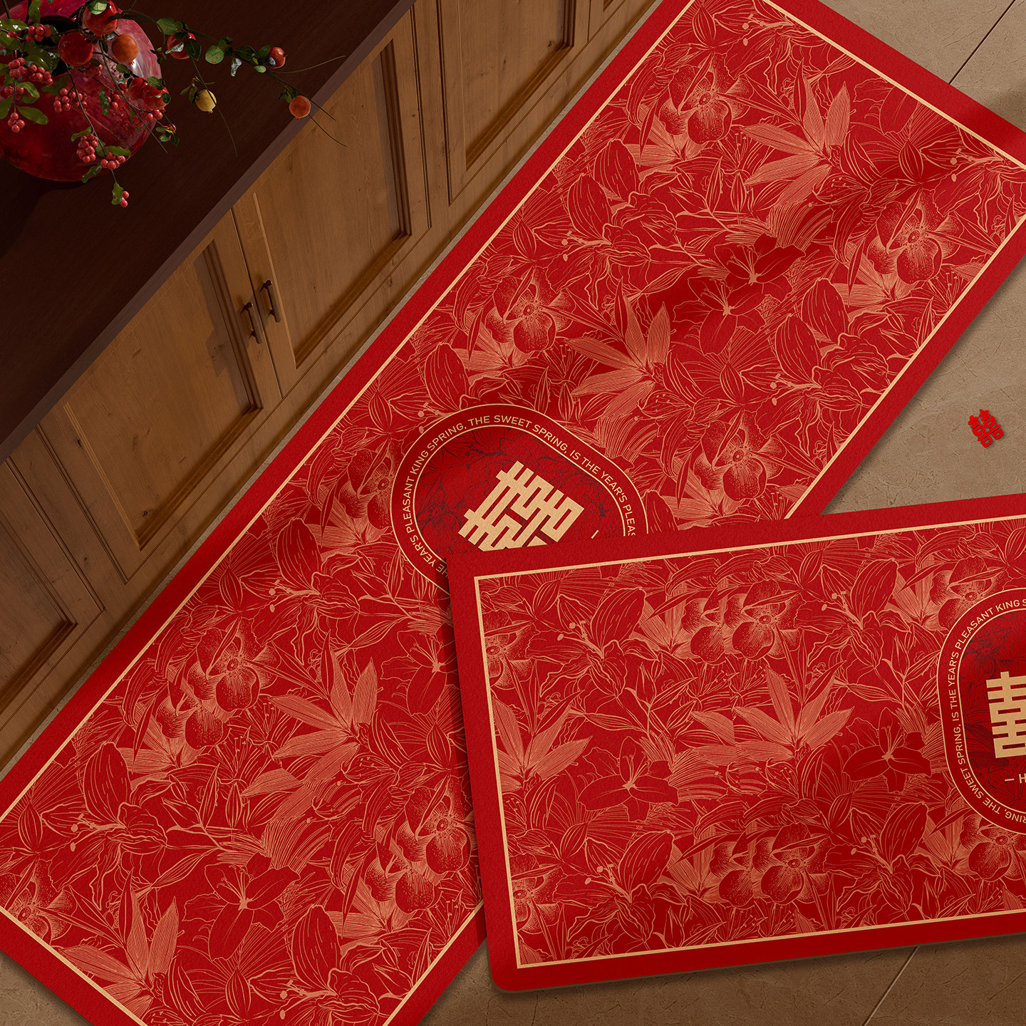 结婚厨房地垫红色喜庆长条防滑垫子可擦免洗厕所门口硅藻泥吸水垫,居家布艺,厨房地垫,淘宝优惠券,粉丝福利购,淘宝优惠卷