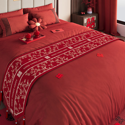 结婚床旗新中式婚庆装饰床尾巾