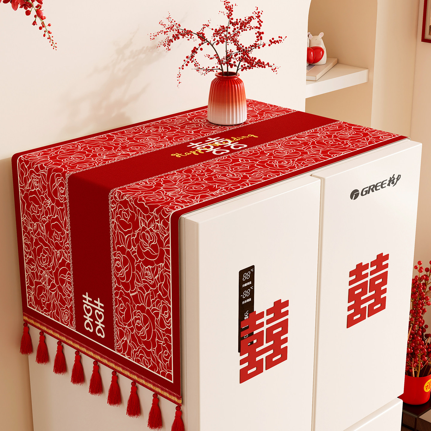 结婚冰箱盖布婚房单双开门