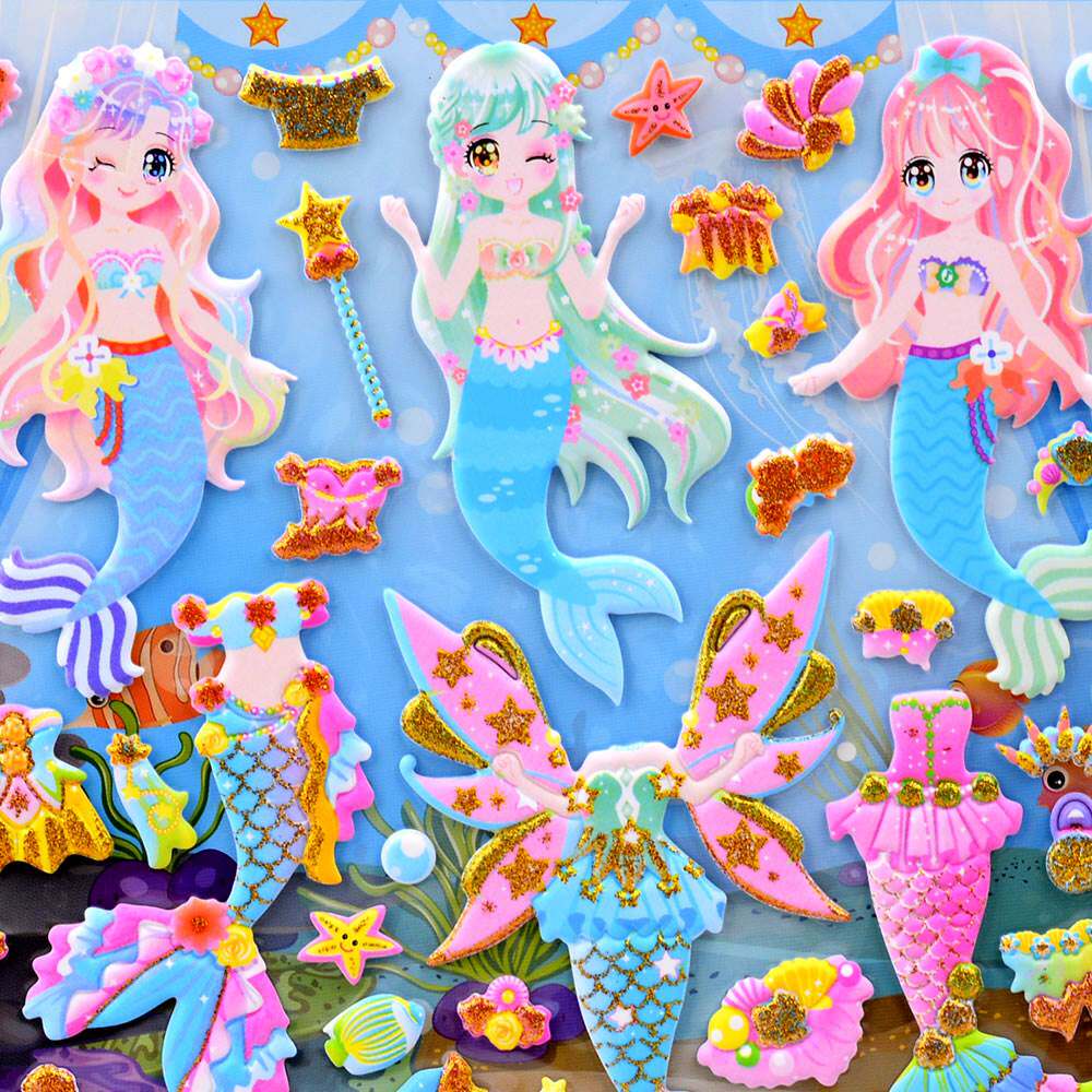 美人鱼换装贴纸女孩人鱼公主百变穿衣服立体泡泡贴儿童益智粘贴画