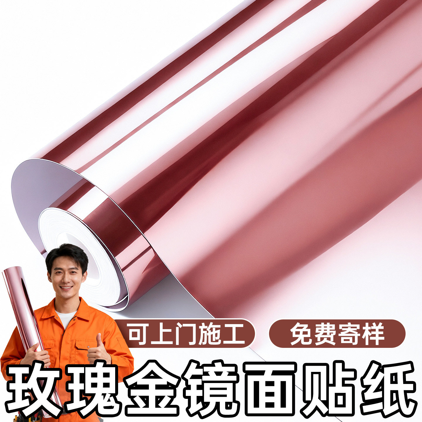 玫瑰金镜面贴纸高级感粉色高清软镜子贴膜自粘玻璃店铺广告可裁剪