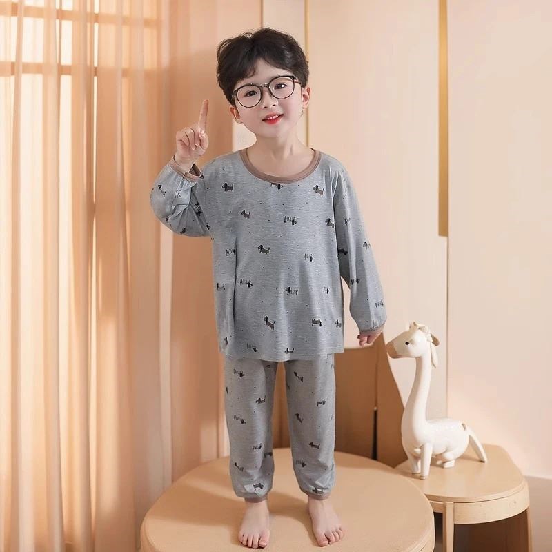 莫代尔男童睡衣春秋款2025新款薄款长袖空调服夏季儿童男孩家居服