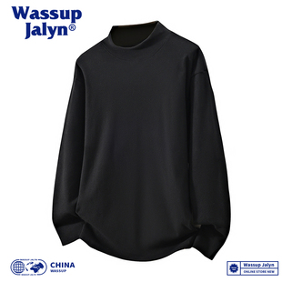 WASSUP JALYN 半高领德绒长袖T恤男士美式潮流秋冬重磅内搭打底衫