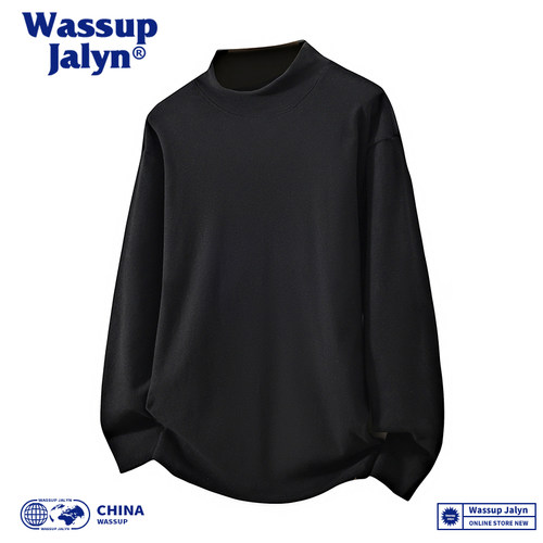 WASSUP JALYN 半高领德绒长袖T恤男士美式潮流秋冬重磅内搭打底衫
