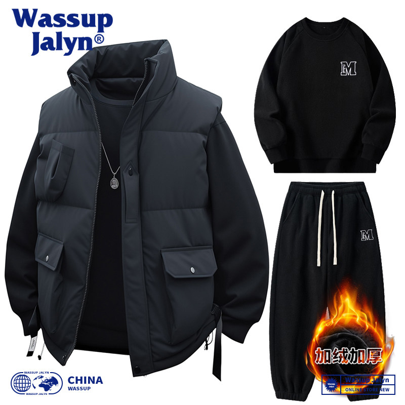 WASSUP JALYN秋冬立领工装棉马甲套装男士潮牌加厚背心棉衣三件套,男装,常规马甲,淘宝优惠券,粉丝福利购,淘宝优惠卷