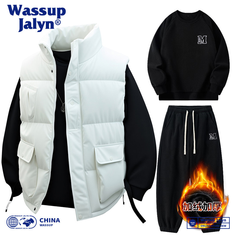 WASSUP JALYN秋冬立领工装棉马甲套装男士潮牌加厚背心棉衣三件套,男装,常规马甲,淘宝优惠券,粉丝福利购,淘宝优惠卷