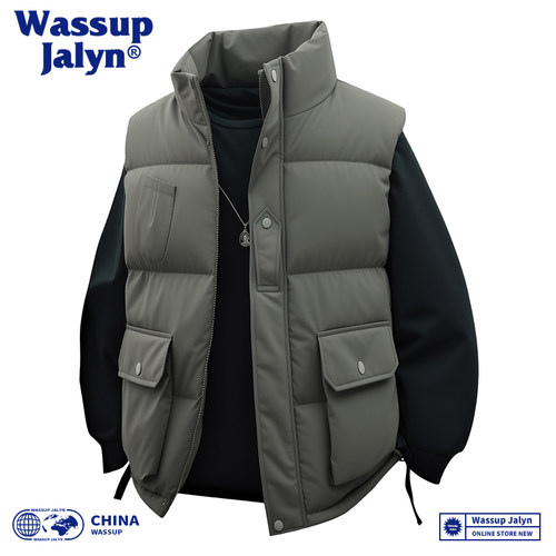 WASSUP JALYN秋冬季立领工装羽绒棉马甲男士潮牌加厚背心棉衣外套