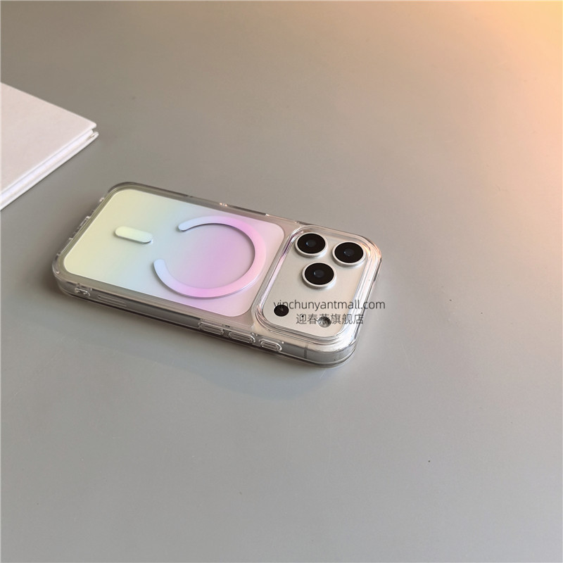 紫粉渐变磁吸适用苹果17手机壳透明16Pro硬壳15pro简约16高级感iPhone15防摔14新款17Pro全包16promax男女13