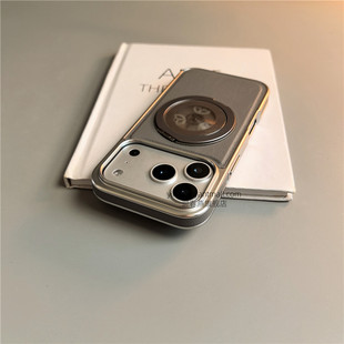 灰色皮纹齿轮支架适用苹果17手机壳16Pro半软15pro简约磨砂高级感iPhone15防摔14新款 17pro全包16promax男女