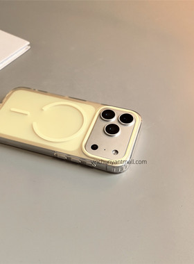黄色细圈磁吸适用苹果17手机壳16Pro透明半软15pro简约16高级感iPhone15防摔14新款17pro全包16promax男女