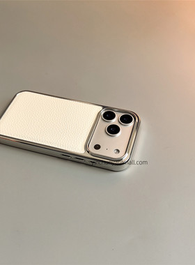 白色电镀荔枝纹适用苹果17手机壳半软17Promax软15pro简约16高级感iPhone15防摔14新款全包16pro男女13超好看