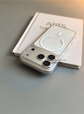 全透PC磁吸适用苹果17手机壳16Pro透明15pro简约16高级感iPhone15防摔14新款17pro全包16promax男女
