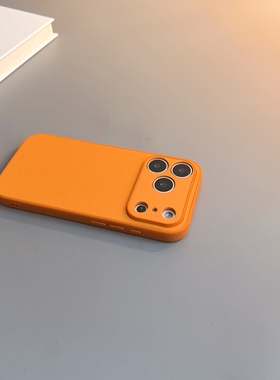 橙色纯色素皮适用苹果17手机壳16Pro软胶15pro简约16高级感iPhone15防摔商务新款17pro全包16promax男女