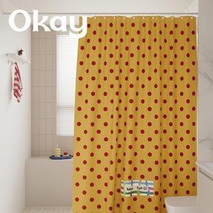 okay覆古波点浴帘韩系防水化妆室隔板挂帘多巴胺淋浴间免打孔门帘
