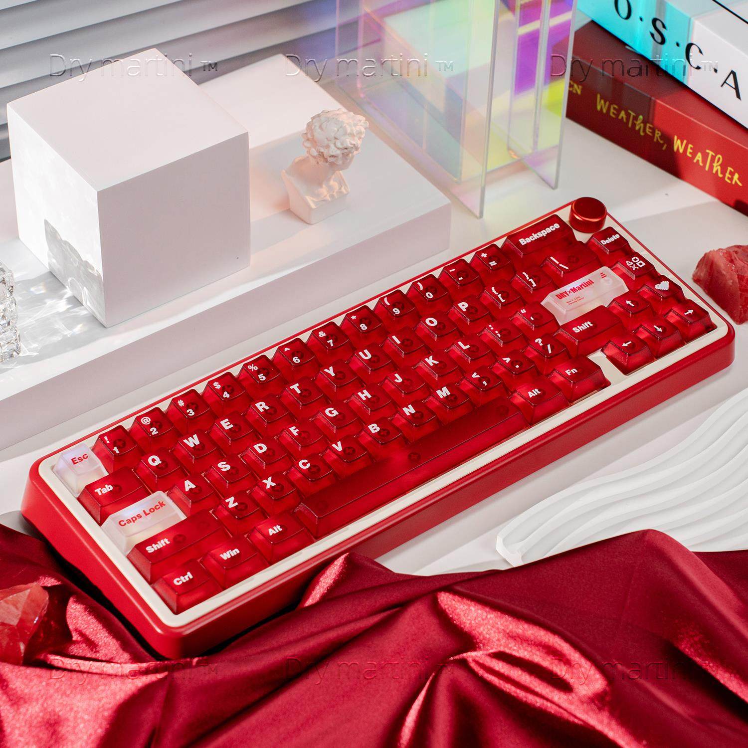 OMO65丝绒红三模机械键盘Gasket有线蓝牙静音套件无线成品麻将音