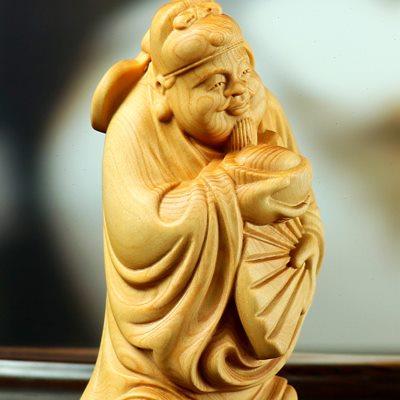小叶黄杨木雕摆件财神招财手把件汽车家居装饰品实木人像仿古人物