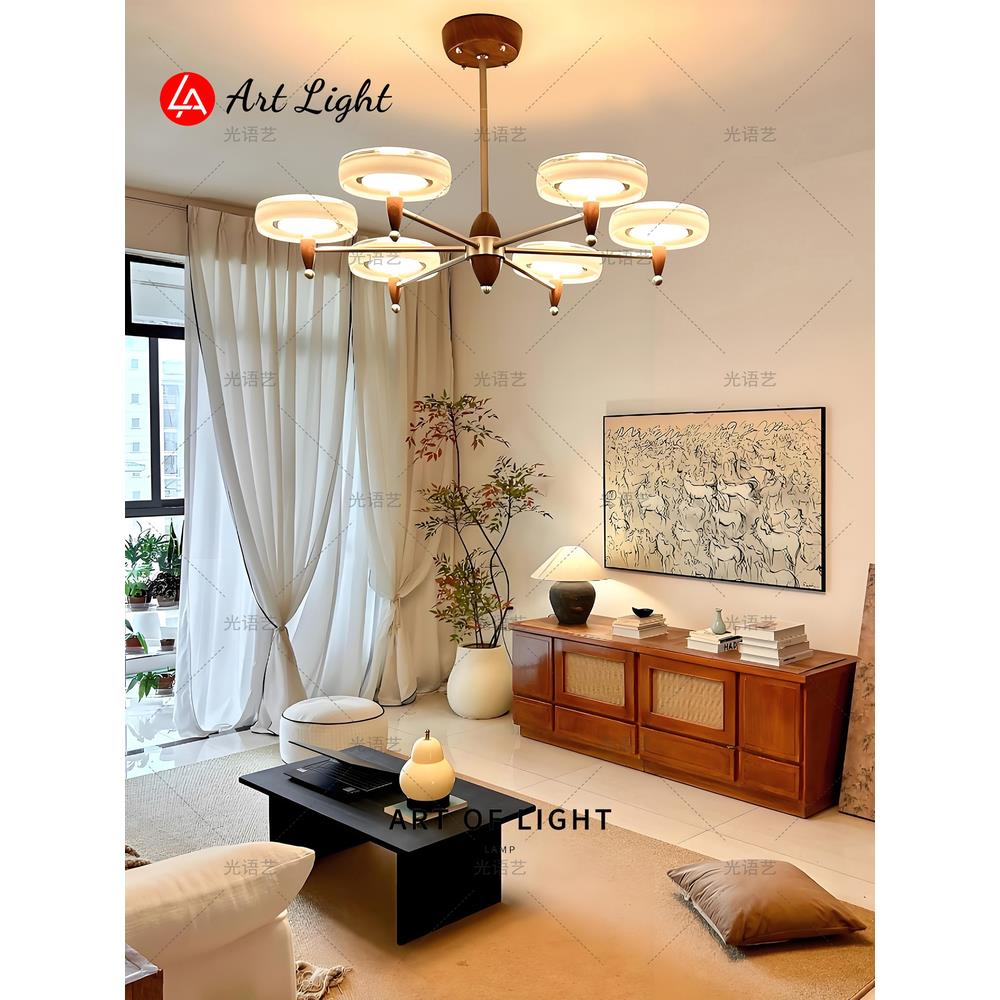 香槟客厅吊灯法国覆古实木设计师餐厅灯大气古色古香风格玻璃卧室