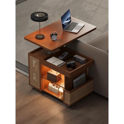 中古可移动茶几实木可升降沙发边几边柜客厅小推车小户型家用茶桌