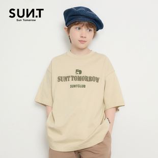 suntomorrow儿童短袖 烫钻字母宽松潮流纯棉休闲上衣 T恤男童夏装