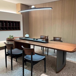 新中式 高端实木茶台禅意北美黑胡木酒店家用办公室 茶桌椅组合新款