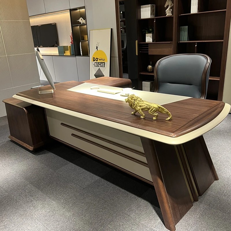 新中式实木老板桌简约现代总裁桌大班台北美黑胡桃木董事长办公桌