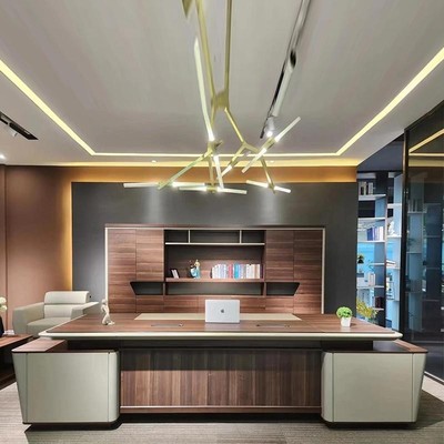 新中式实木老板桌简约现代大班台北美黑胡桃木轻奢总裁办公桌定制