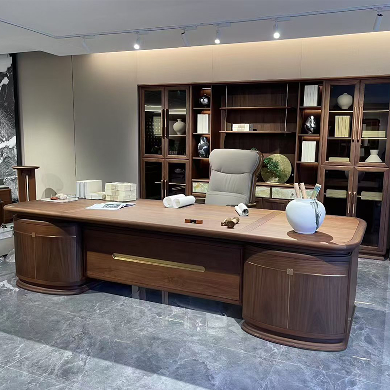 北美黑胡桃木办公桌新中式大班台