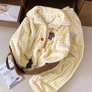 可爱圣诞树小狗睡衣女秋冬季珊瑚绒加绒加厚保暖法兰绒家居服套装