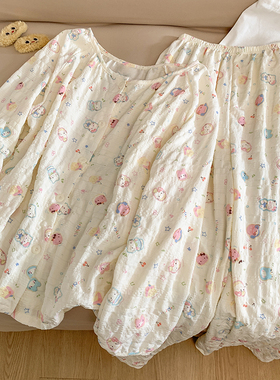 WALKING卡通kitty睡衣女春秋季圆领长袖长裤云朵棉学生家居服套装