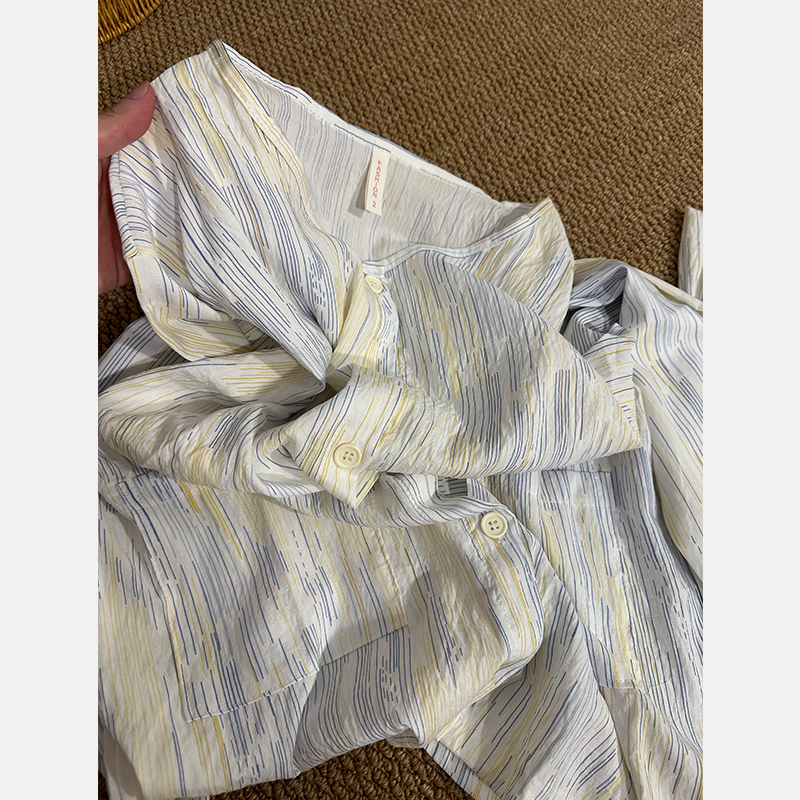 高级感条纹纯棉睡衣女款春秋季