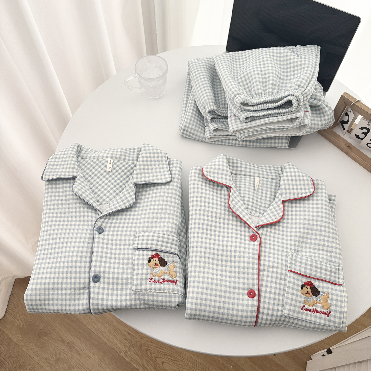 夹层情侣睡衣秋冬季空气棉加厚