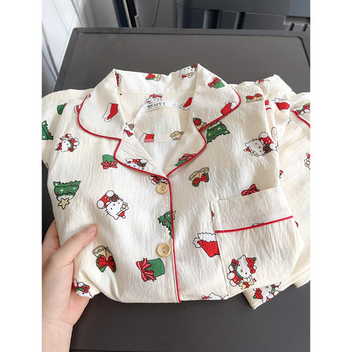 可爱卡通圣诞HelloKitty睡衣女